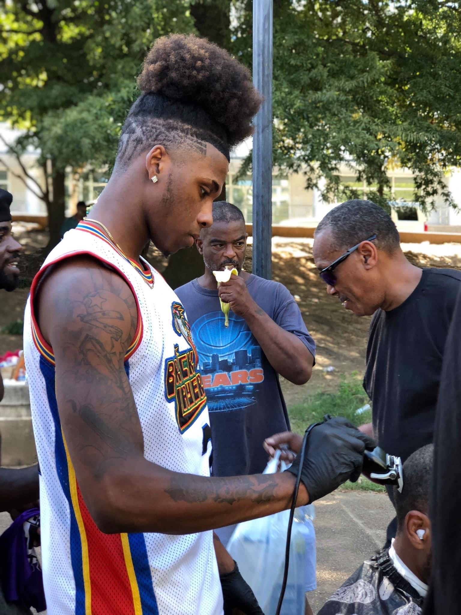 Local Entrepreneur Gives Out Free Haircuts To The Homeless Along With Food And Hygiene Necessities At Hurt Park, Atlanta Ga.